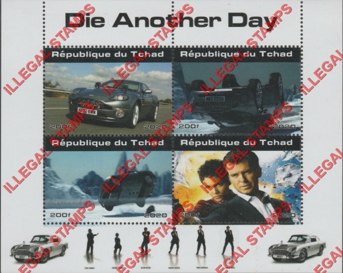 Chad 2020 James Bond Die Another Day Illegal Stamps in Souvenir Sheet of 4