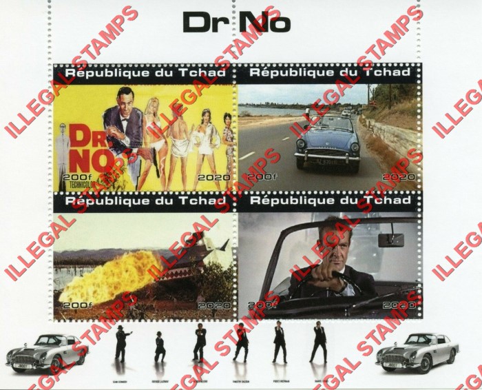 Chad 2020 James Bond Dr No Illegal Stamps in Souvenir Sheet of 4