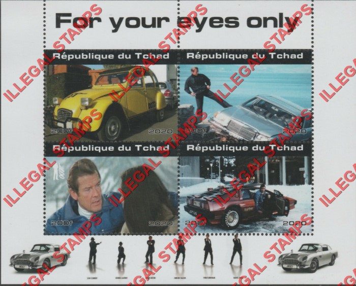 Chad 2020 James Bond For Your Eyes Only Illegal Stamps in Souvenir Sheet of 4