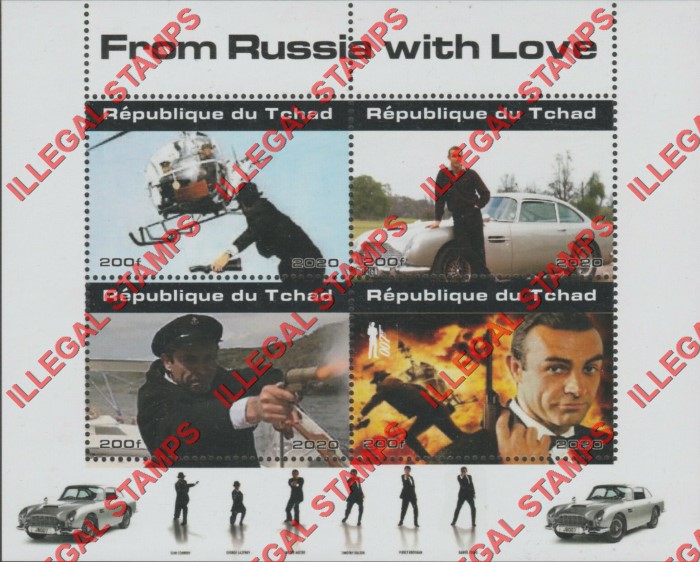 Chad 2020 James Bond From Russia with Love Illegal Stamps in Souvenir Sheet of 4