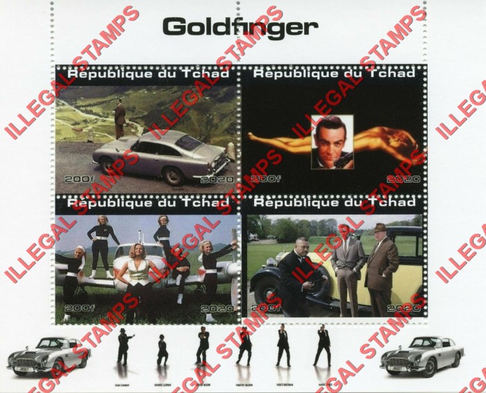 Chad 2020 James Bond Goldfinger Illegal Stamps in Souvenir Sheet of 4