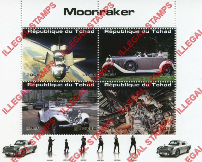 Chad 2020 James Bond Moonraker Illegal Stamps in Souvenir Sheet of 4