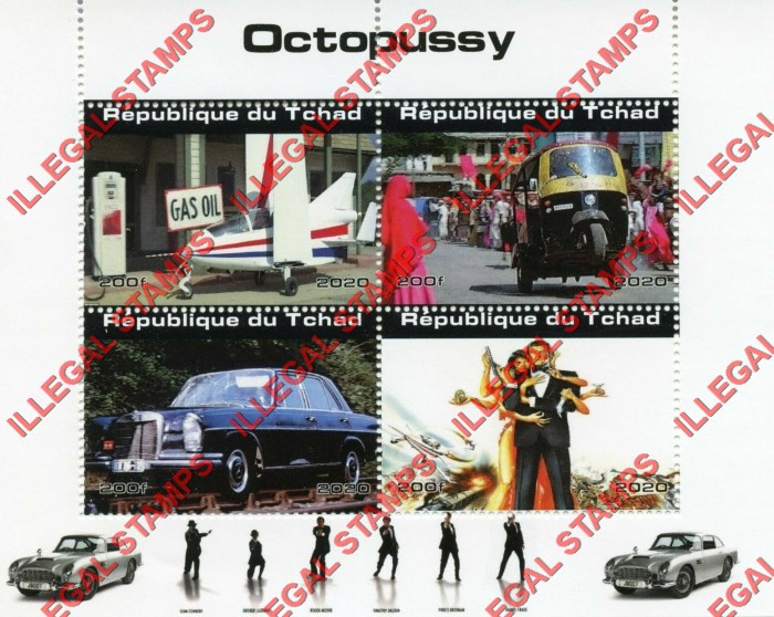 Chad 2020 James Bond Octopussy Illegal Stamps in Souvenir Sheet of 4