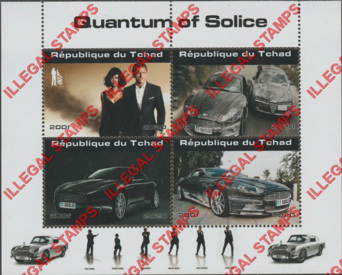 Chad 2020 James Bond Quantum of Solice Illegal Stamps in Souvenir Sheet of 4