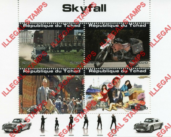 Chad 2020 James Bond Skyfall Illegal Stamps in Souvenir Sheet of 4