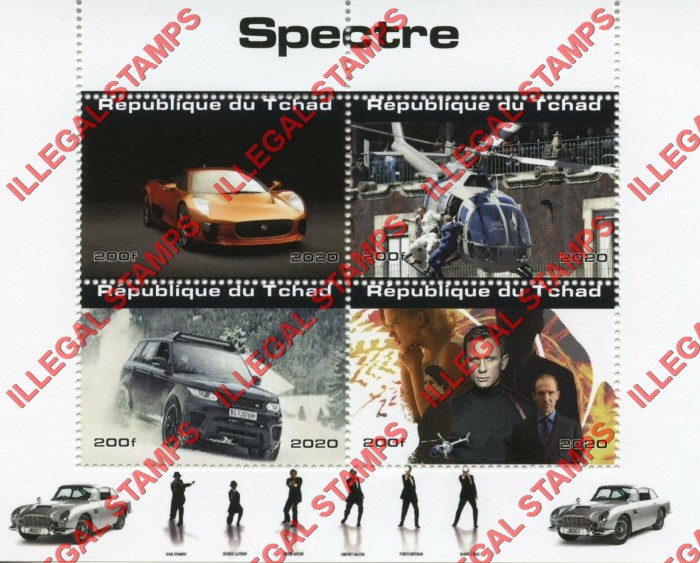 Chad 2020 James Bond Spectre Illegal Stamps in Souvenir Sheet of 4