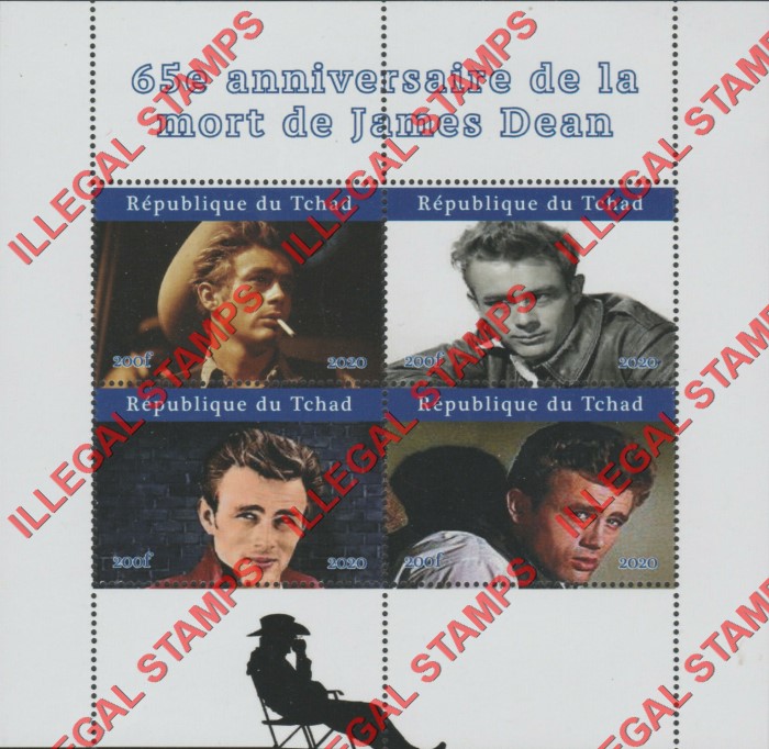 Chad 2020 James Dean Illegal Stamps in Souvenir Sheet of 4