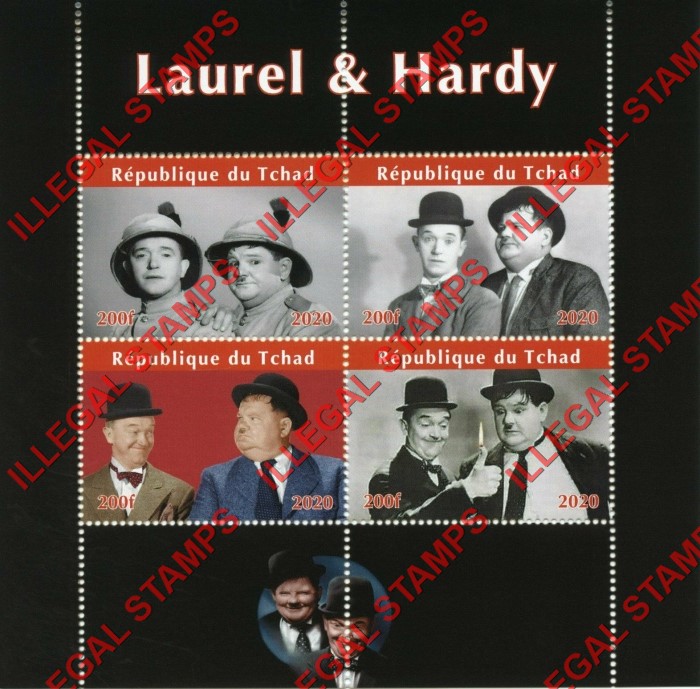 Chad 2020 Laurel and Hardy Illegal Stamps in Souvenir Sheet of 4