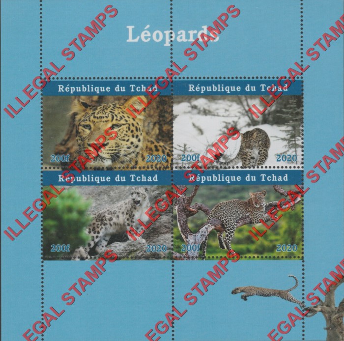 Chad 2020 Leopards Illegal Stamps in Souvenir Sheet of 4