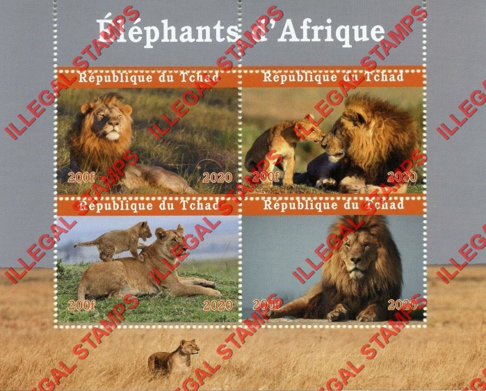 Chad 2020 Lions With Wrong Title Illegal Stamps in Souvenir Sheet of 4