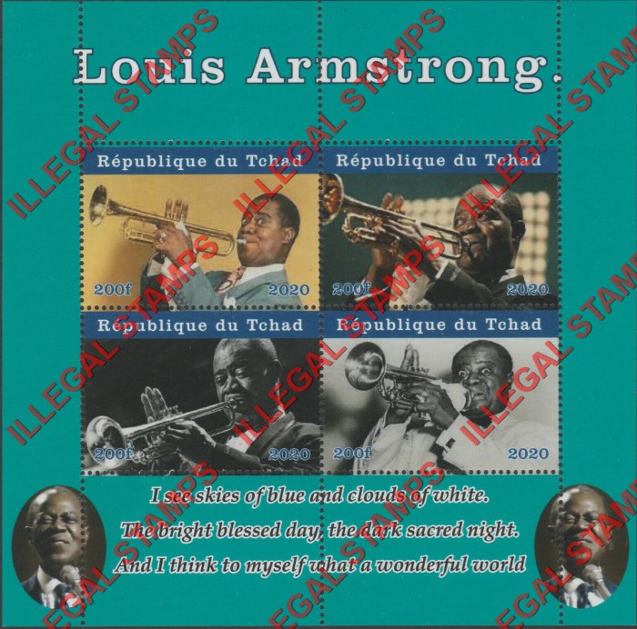 Chad 2020 Louis Armstrong Illegal Stamps in Souvenir Sheet of 4