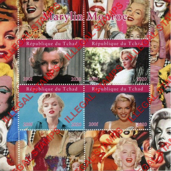 Chad 2020 Marilyn Monroe Illegal Stamps in Souvenir Sheet of 4