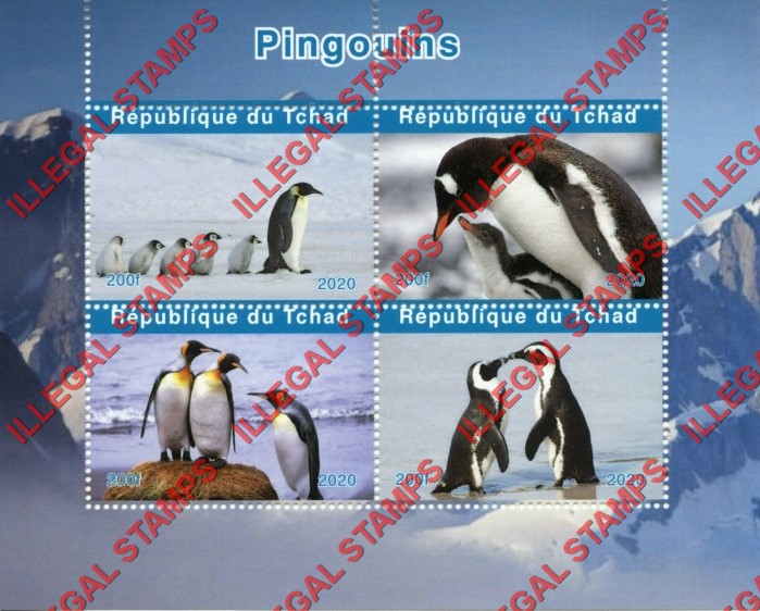 Chad 2020 Penguins Illegal Stamps in Souvenir Sheet of 4