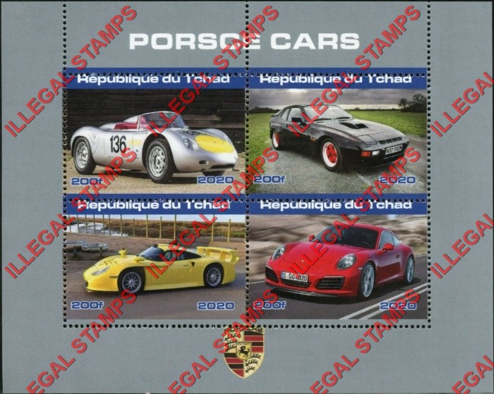 Chad 2020 Porsche Cars Illegal Stamps in Souvenir Sheet of 4