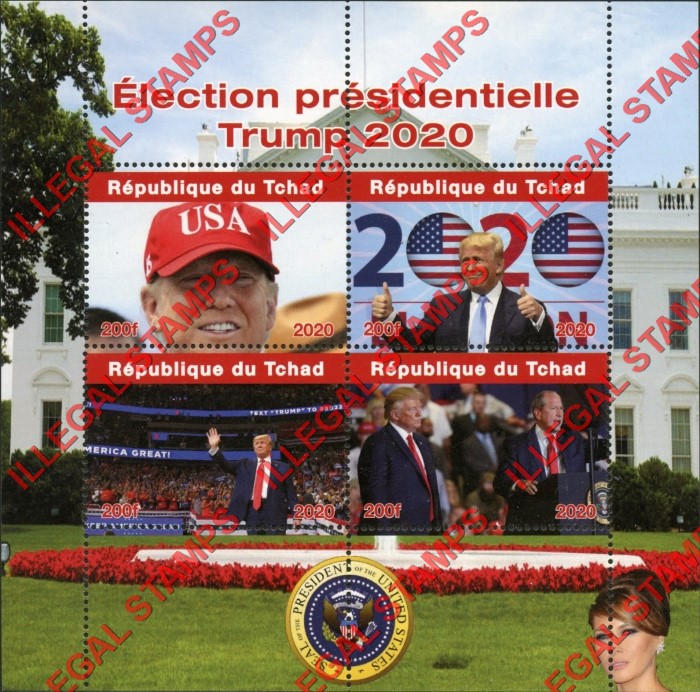 Chad 2020 Presidential Election Trump 2020 Illegal Stamps in Souvenir Sheet of 4