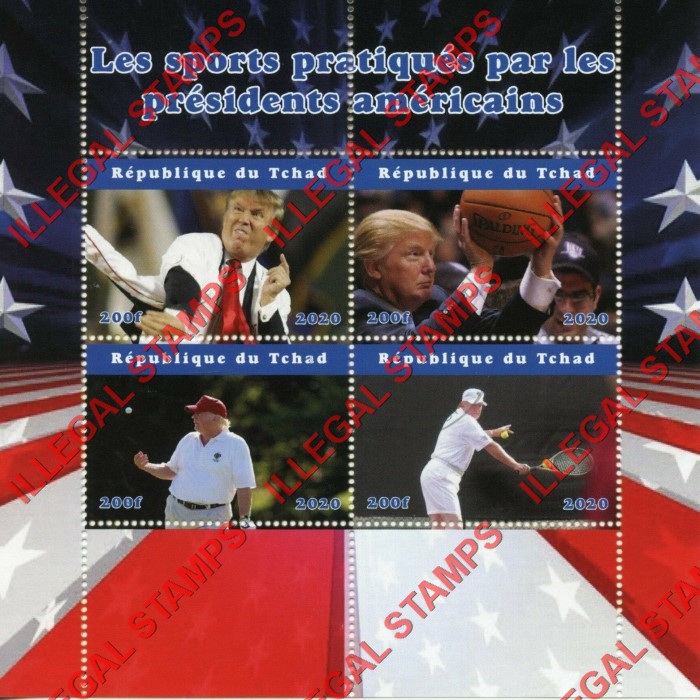 Chad 2020 Presidents Playing Sports Donald Trump Illegal Stamps in Souvenir Sheet of 4