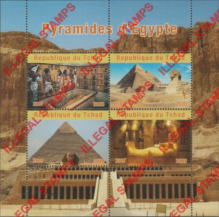 Chad 2020 Pyramids in Egypt Illegal Stamps in Souvenir Sheet of 4