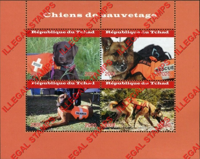 Chad 2020 Rescue Dogs Illegal Stamps in Souvenir Sheet of 4