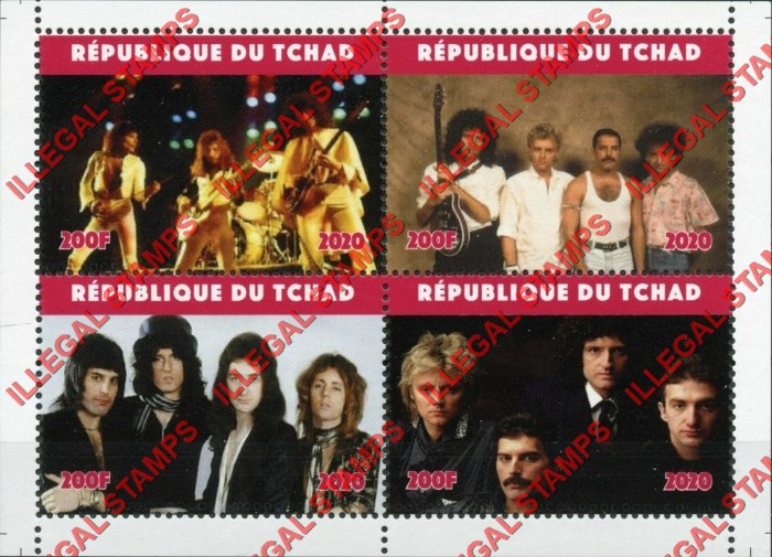 Chad 2020 Rock Bands Queen Illegal Stamps in Souvenir Sheet of 4 with no Inscriptions