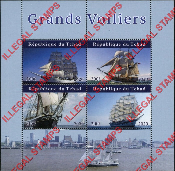 Chad 2020 Sailing Ships Illegal Stamps in Souvenir Sheet of 4