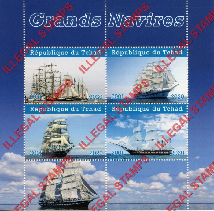 Chad 2020 Sailing Ships (different) Illegal Stamps in Souvenir Sheet of 4
