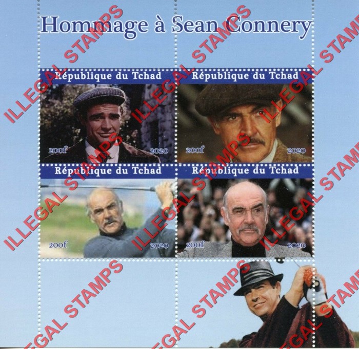 Chad 2020 Sean Connery Illegal Stamps in Souvenir Sheet of 4