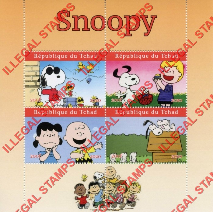 Chad 2020 Snoopy Illegal Stamps in Souvenir Sheet of 4