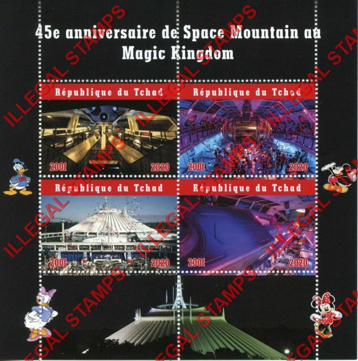 Chad 2020 Space Mountain Magic Kingdom Disneyland Illegal Stamps in Souvenir Sheet of 4
