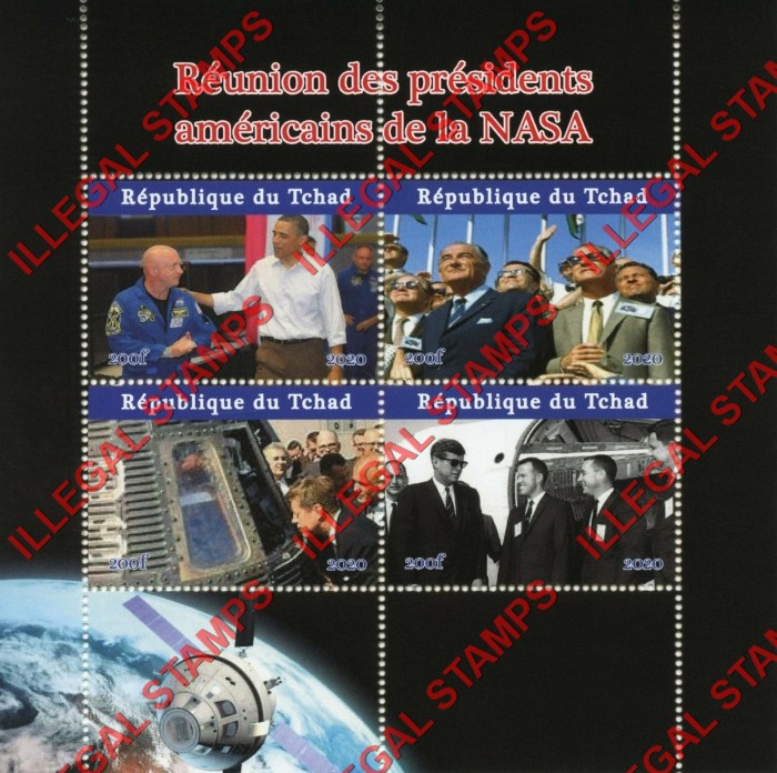 Chad 2020 Space Presidents and NASA Illegal Stamps in Souvenir Sheet of 4