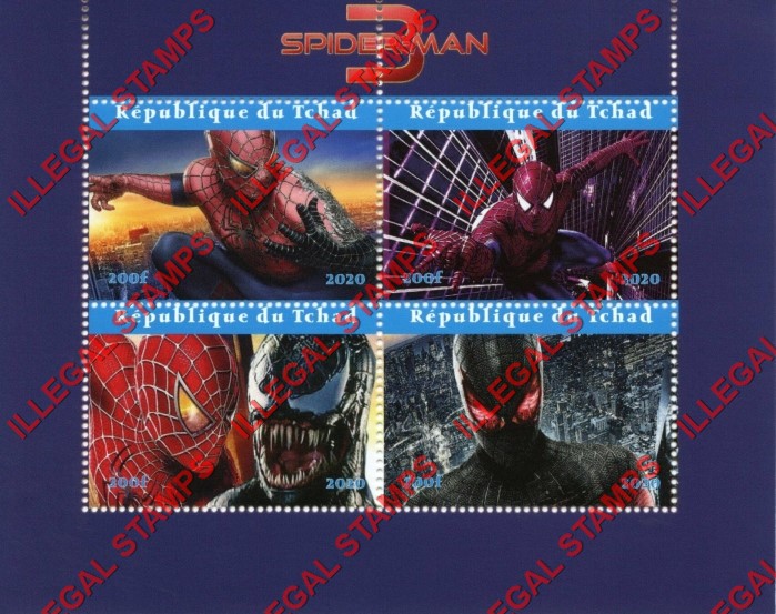 Chad 2020 Spiderman 3 Illegal Stamps in Souvenir Sheet of 4