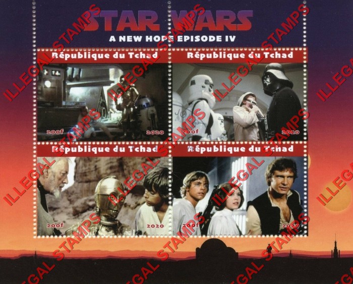 Chad 2020 Star Wars A New Hope Illegal Stamps in Souvenir Sheet of 4