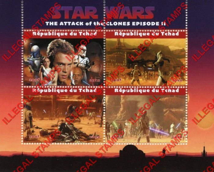 Chad 2020 Star Wars The Attack of the Clones Illegal Stamps in Souvenir Sheet of 4
