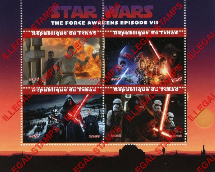 Chad 2020 Star Wars The Force Awakens Illegal Stamps in Souvenir Sheet of 4