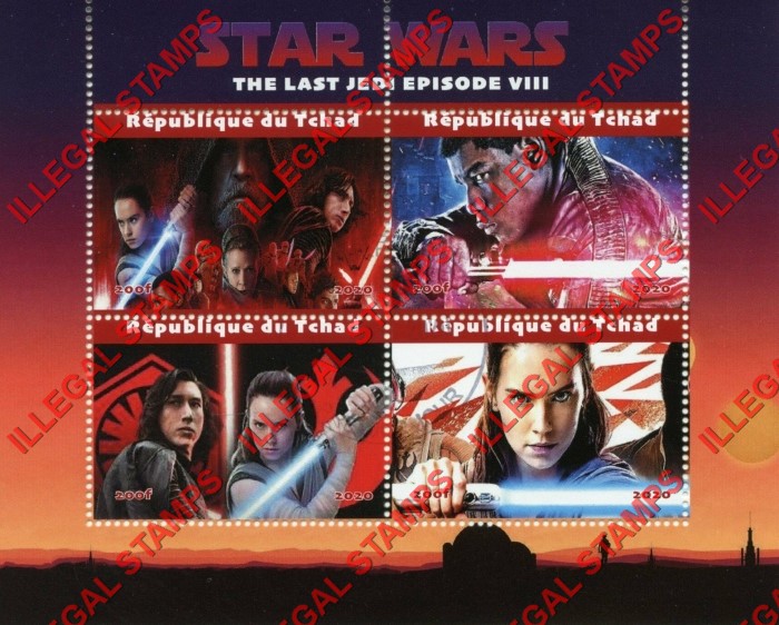 Chad 2020 Star Wars The Last Jedi Illegal Stamps in Souvenir Sheet of 4