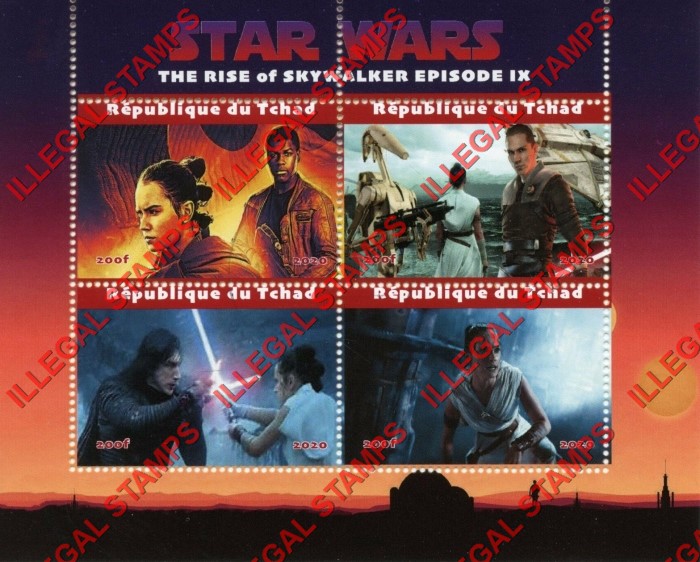 Chad 2020 Star Wars The Rise of Skywalker Illegal Stamps in Souvenir Sheet of 4