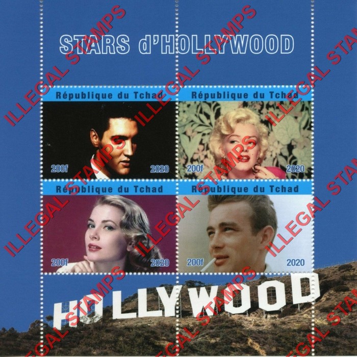 Chad 2020 Stars of Hollywood Illegal Stamps in Souvenir Sheet of 4