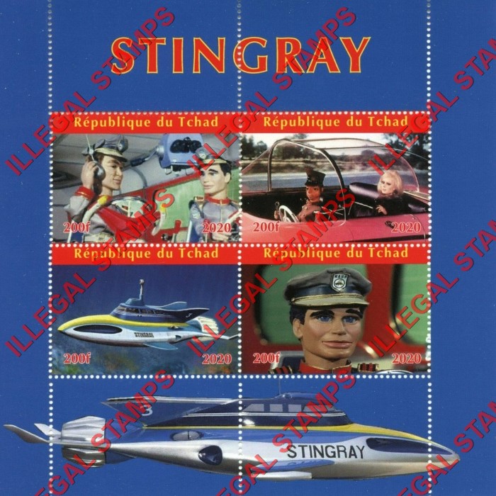 Chad 2020 Stingray Illegal Stamps in Souvenir Sheet of 4
