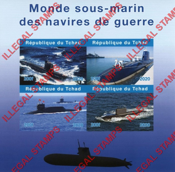 Chad 2020 Submarines (different) Illegal Stamps in Souvenir Sheet of 4