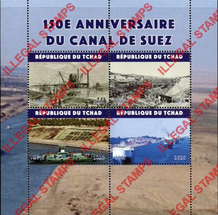 Chad 2020 Suez Canal Illegal Stamps in Souvenir Sheet of 4