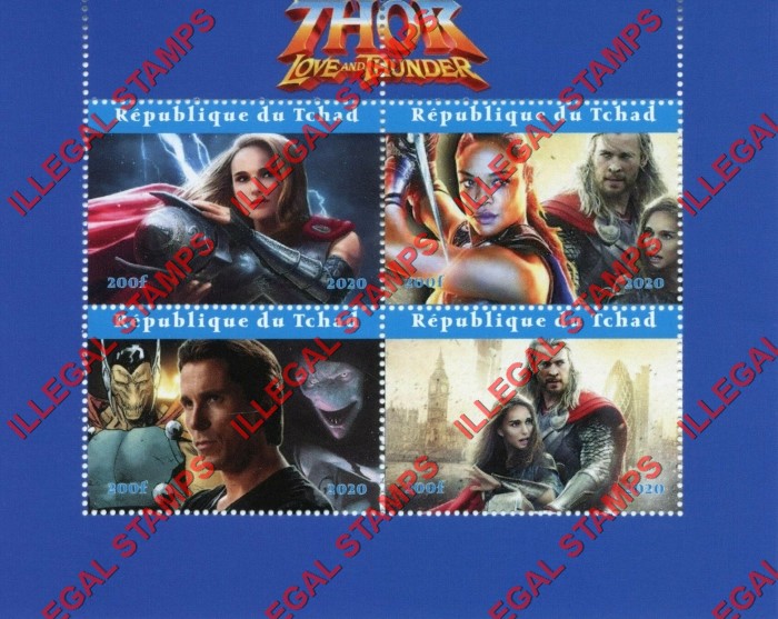Chad 2020 Thor Love and Thunder Illegal Stamps in Souvenir Sheet of 4