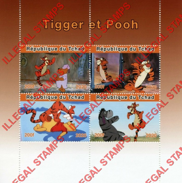 Chad 2020 Tigger and Pooh Illegal Stamps in Souvenir Sheet of 4