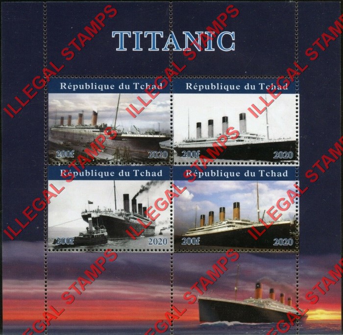 Chad 2020 Titanic Illegal Stamps in Souvenir Sheet of 4