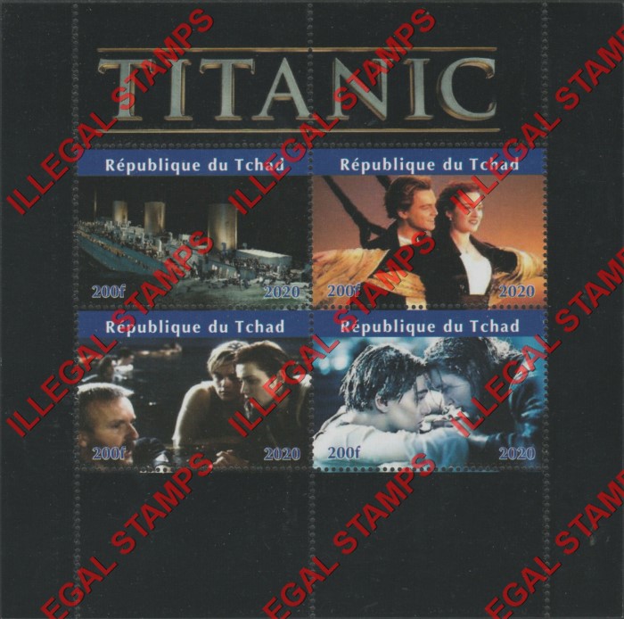 Chad 2020 Titanic Movie Illegal Stamps in Souvenir Sheet of 4