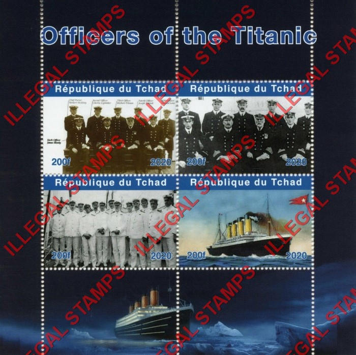 Chad 2020 Titanic Officers Illegal Stamps in Souvenir Sheet of 4