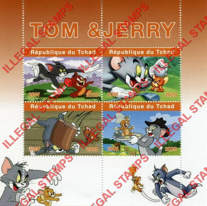 Chad 2020 Tom and Jerry Cartoon Illegal Stamps in Souvenir Sheet of 4