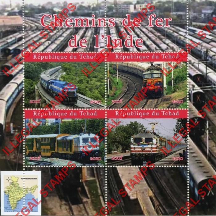 Chad 2020 Trains in India Illegal Stamps in Souvenir Sheet of 4
