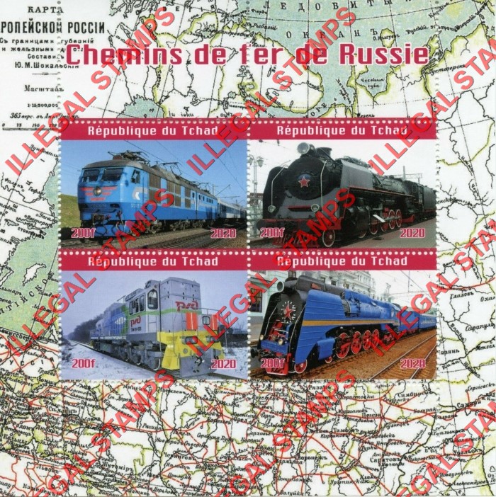 Chad 2020 Trains in Russia Illegal Stamps in Souvenir Sheet of 4
