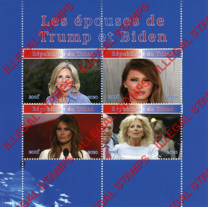 Chad 2020 Trump and Biden Spouses Illegal Stamps in Souvenir Sheet of 4