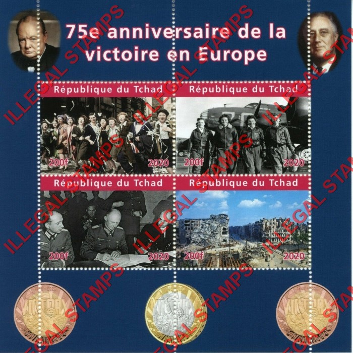 Chad 2020 World War II 75th Anniversary of Victory in Europe Illegal Stamps in Souvenir Sheet of 4