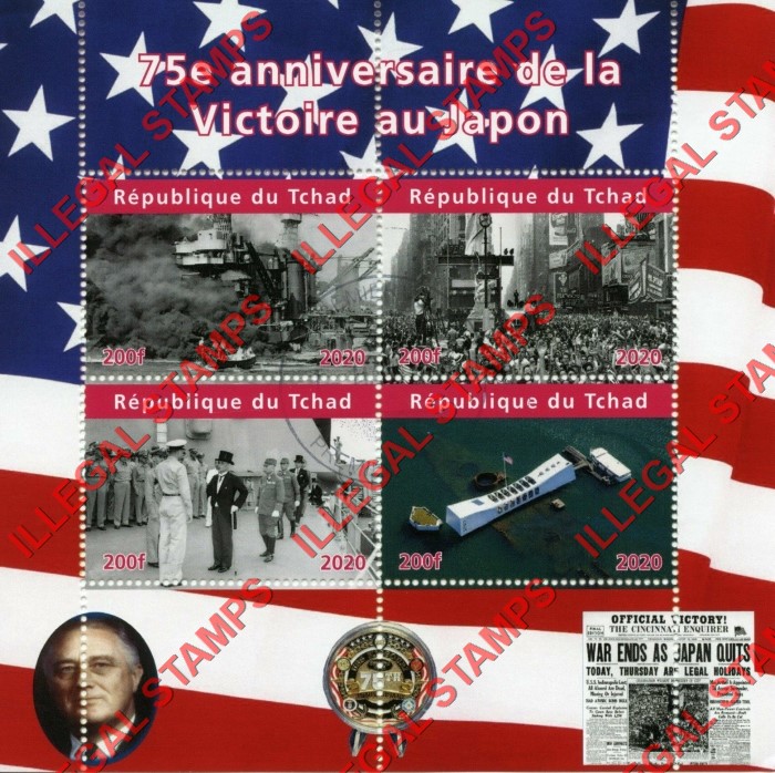 Chad 2020 World War II 75th Anniversary of Victory in Japan Illegal Stamps in Souvenir Sheet of 4